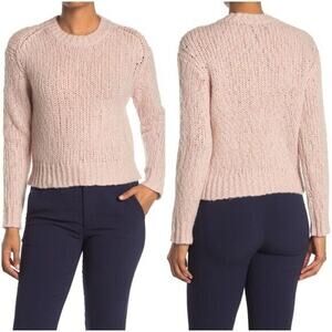 360 Cashmere Abbot Pale Rose Pink Loose Knit Crew Neck Band Cuff Neck Sweater S